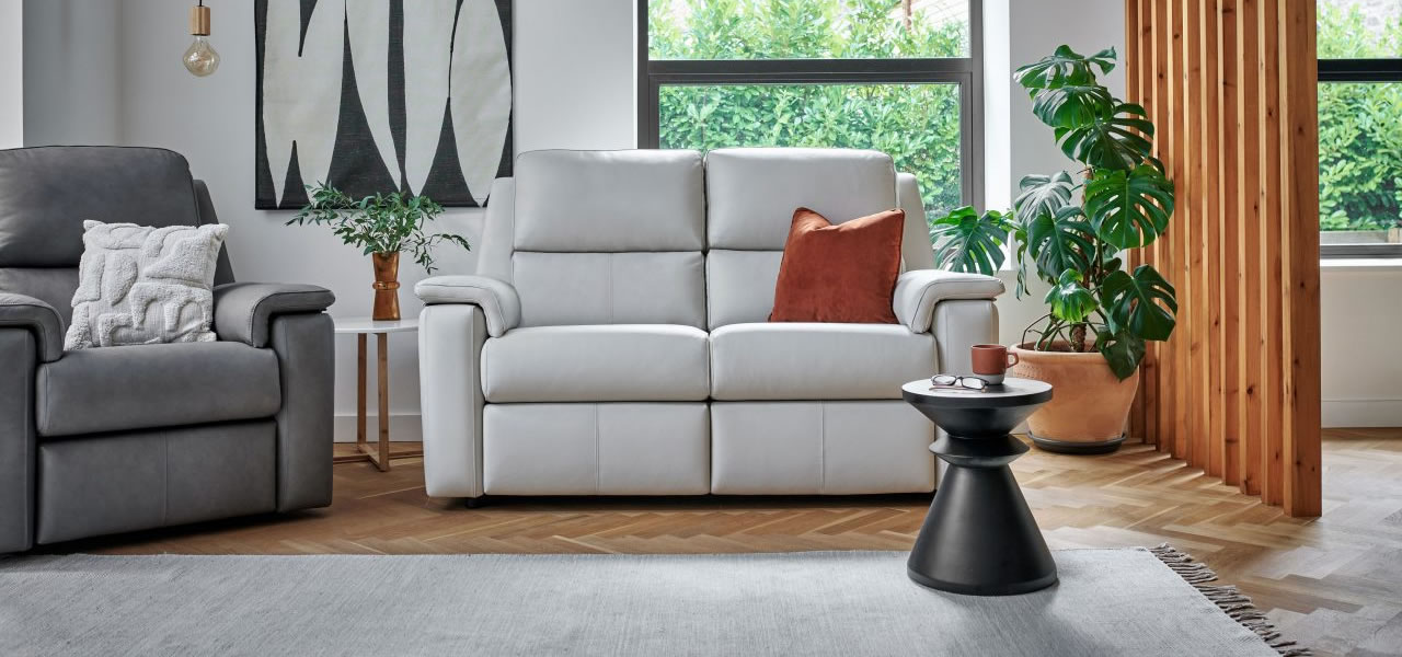 G Plan Harper leather sofa roomset